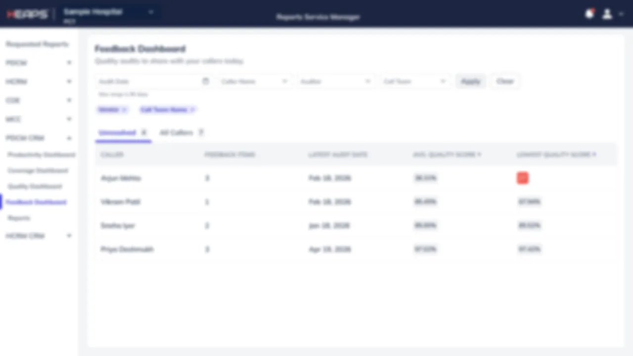 Feedback dashboard listing callers who need action