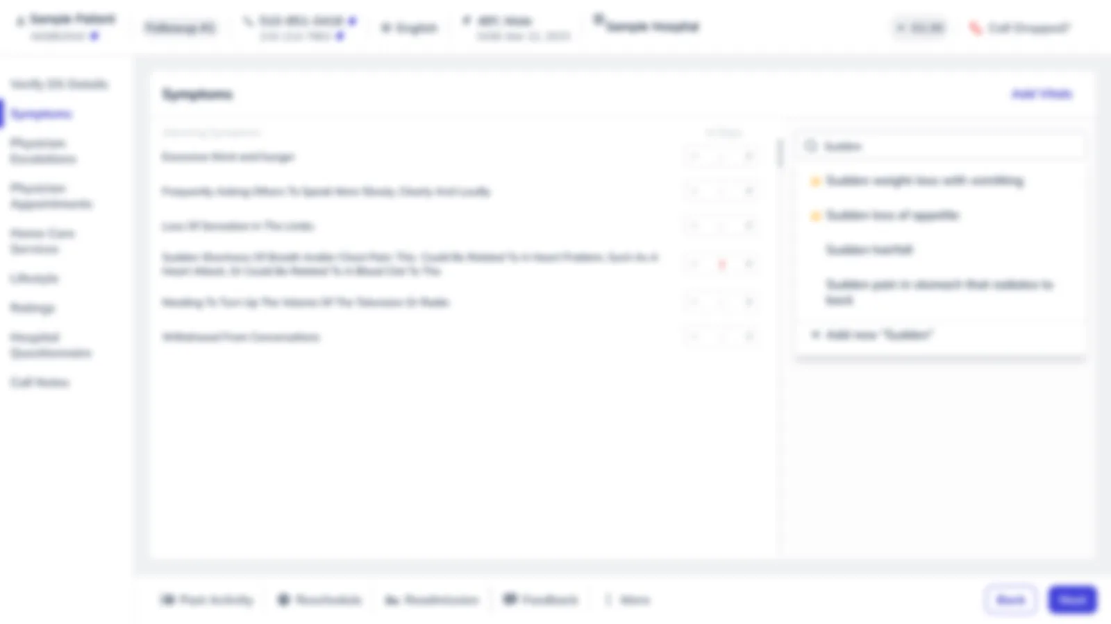 The new in-call Symptoms screen