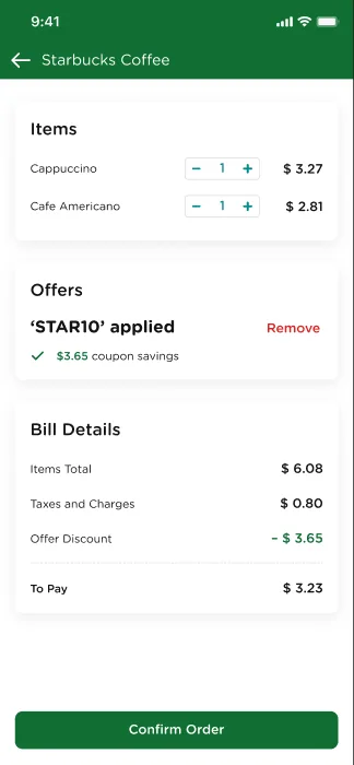 Qffer cart with an offer applied