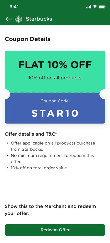 Coupon details with a Redeem Offer button