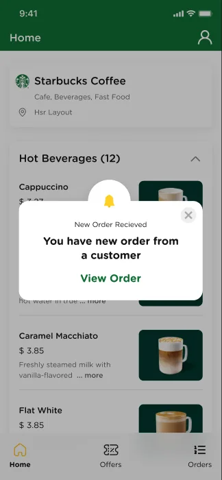 Merchant app with a New Order Received alert