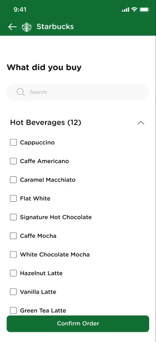 What did you buy screen with checkboxes