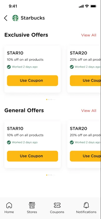 Store page with coupons marked Worked 2 days ago