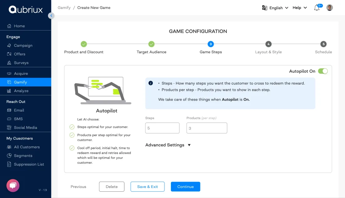 Game configuration with the Autopilot toggle on and the settings AI chooses