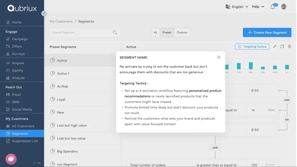 Targeting Tactics dialog for a segment with three suggested tactics